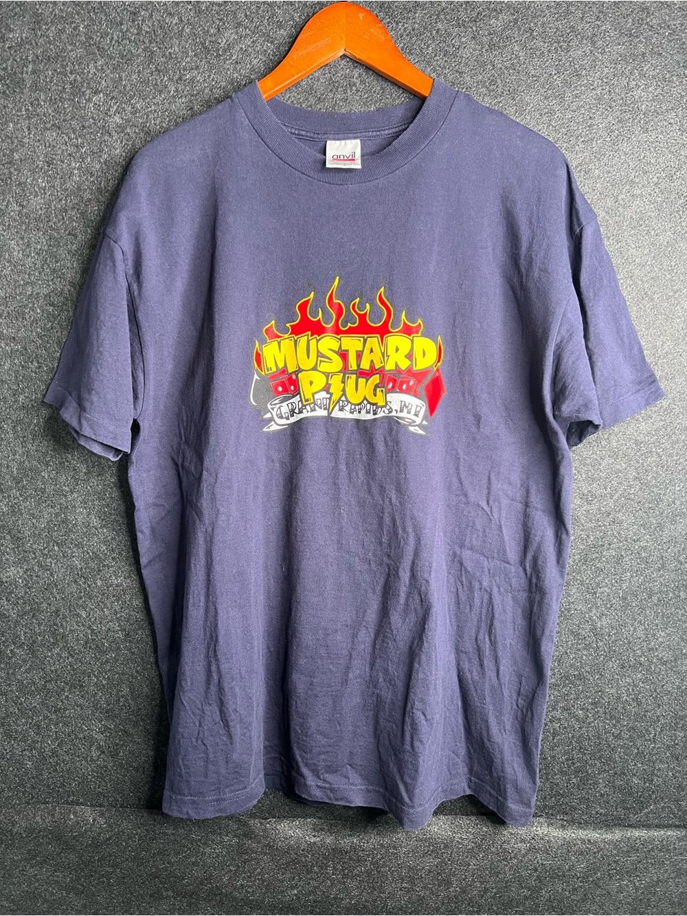 Vintage Y2K Mustard Plug Punk Band Navy Blue T-Shirt Mens Size XL 90s Style